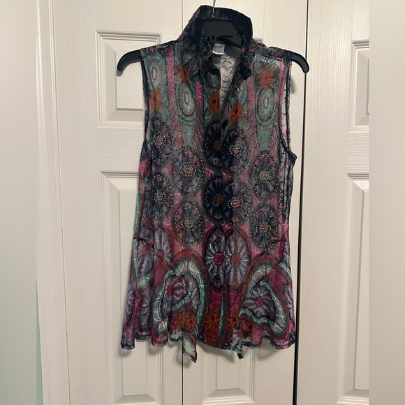 Damee Tops - Damee, Inc. Sheer Multicolor Sleeveless Women's Blouse